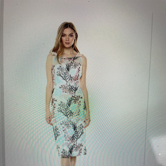 Nicole Miller NY Cocktail Dress Sheer Mesh Embroidered Aqua Mist Coral White 12 - Picture 9 of 12